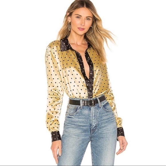 Stine Goya Maxwell Yellow Black Polka Dot Long Sleeve Button Up Shirt XS - Picture 1 of 16